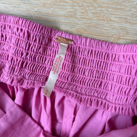 Free People Go To Town Culotte Pants Sz L Wide Leg Cropped Pleats Pink Sz L*X14 - Picture 4 of 5